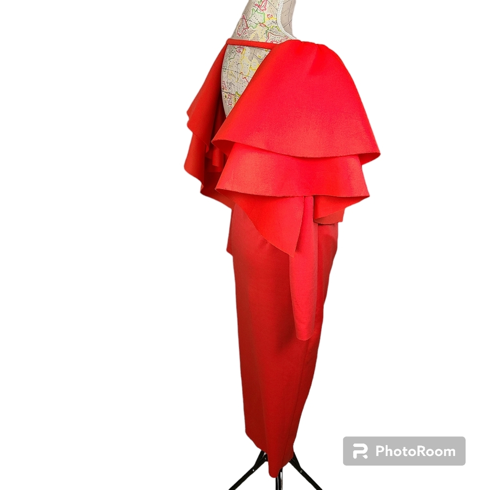 ASOS DESIGN Size 10 Red Orange Dramatic Ruffled Sleeves Open Back Midi Dress NWT - Picture 5 of 11